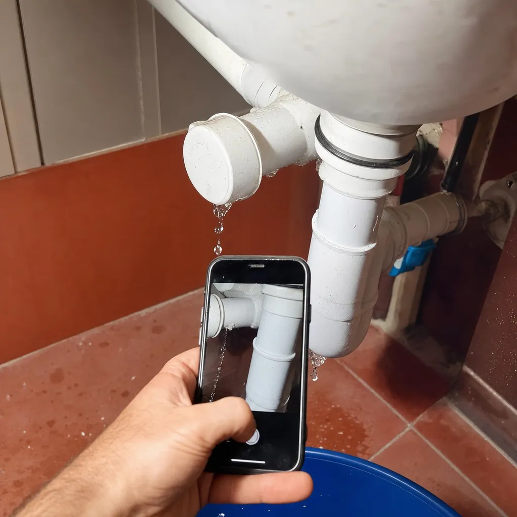 Foto con il telefono di un raccordo che perde sotto il lavello