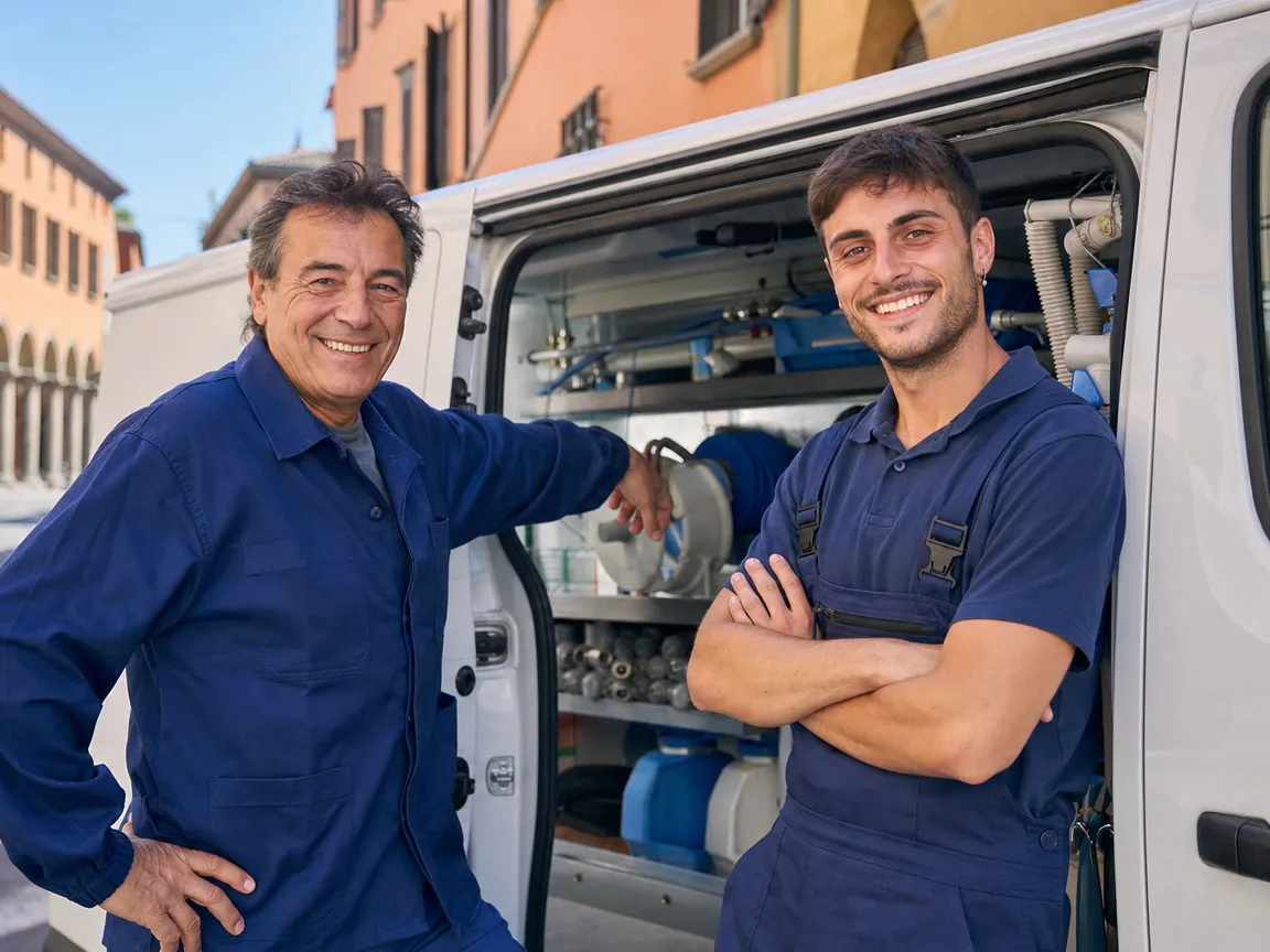 Roberto e Marco Bassi accanto al furgone